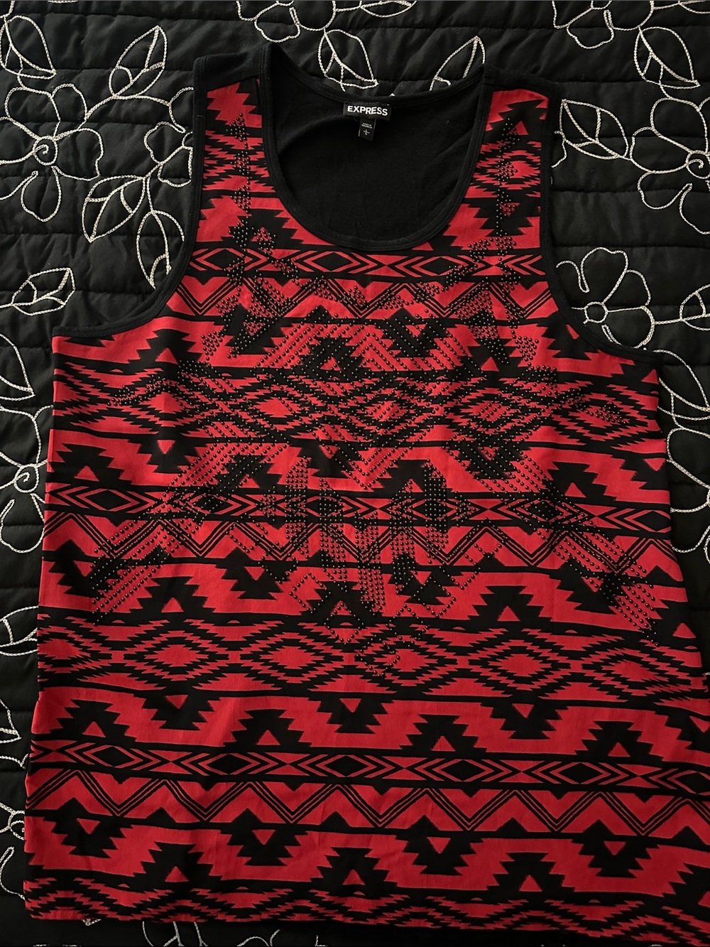 Express Red and Black Aztec-Print Tank